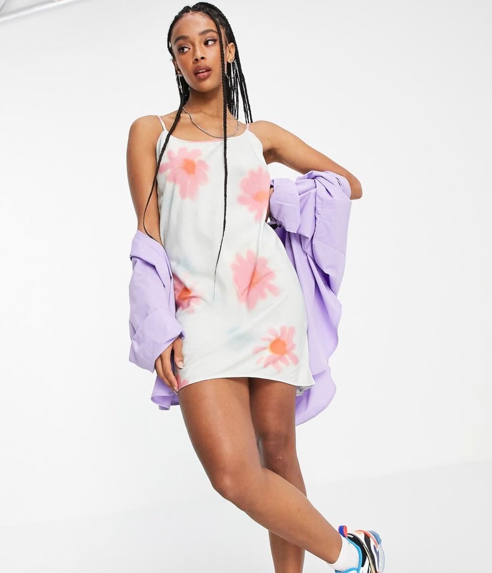 Weekday NWT Mia Cotton Mini Cami Floral Multi Slip Dress size 42 US size 10